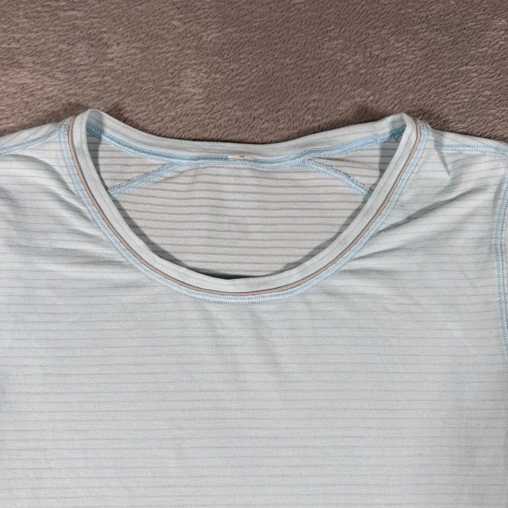 Lululemon‎ Another Mile Shirt Womens 4 Blue Stripe Short Sleeve Crew Running
